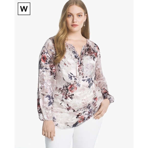 NWT $110 White House Black Market [ Plus 20W ] Silk Burnout Floral Blouses‎ - Picture 15 of 15